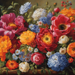 An image featuring a vibrant bouquet of flowers, with each blossom representing a different aspect of Ada's meaning in English: intelligence, grace, beauty, and resilience