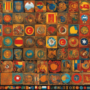 An image showcasing a vibrant collage of symbols representing the unique linguistic heritage of Catalonia and Spain, capturing the essence of their distinct vocabulary and cultural expressions through visually striking and intricate designs