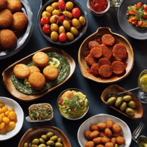 An image showcasing the vibrant essence of "tapas," with a colorful array of bite-sized dishes, such as succulent olives, crispy croquettes, and sizzling chorizo, inviting readers to explore the world of Spanish gastronomy