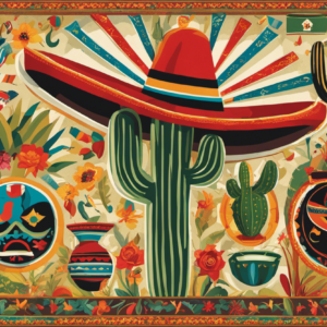 An image that captures the essence of Equis' significance in Mexican slang: a vibrant collage of iconic symbols, such as a sombrero, cactus, luchador mask, and maracas, all subtly shaped into the letter "X"