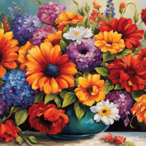 An image showcasing a vibrant bouquet of colorful flowers, each representing a unique Spanish adjective