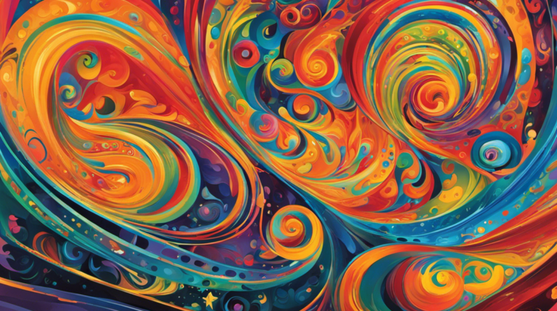 An image showcasing the Spanish verb conjugation "llegar" with vibrant, swirling colors