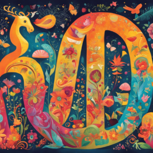 An image showcasing an imaginary world of vibrant, whimsical Spanish words