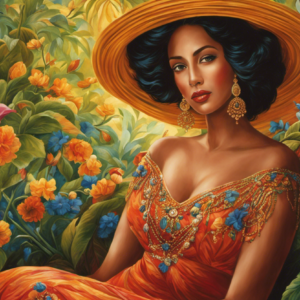An image that portrays the essence of "Mamacita" in English, showcasing a vibrant, warm-toned scene where a nurturing and confident woman radiates strength and love, embodying the empowering spirit of motherhood