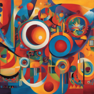 An image capturing the essence of Ú Sabes' meaning in English, using vibrant colors and abstract shapes to convey a sense of curiosity, knowledge, and understanding